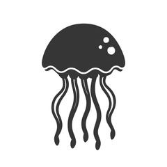 Vector art of detailed jellyfish silhouette isolated on white background, a marine animal with tentacles floating in the ocean, a vector illustration