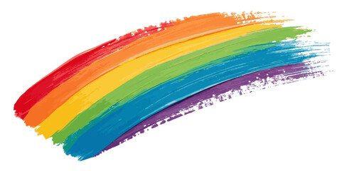 Abstract vibrant rainbow color brush stoke paint surface texture white background.