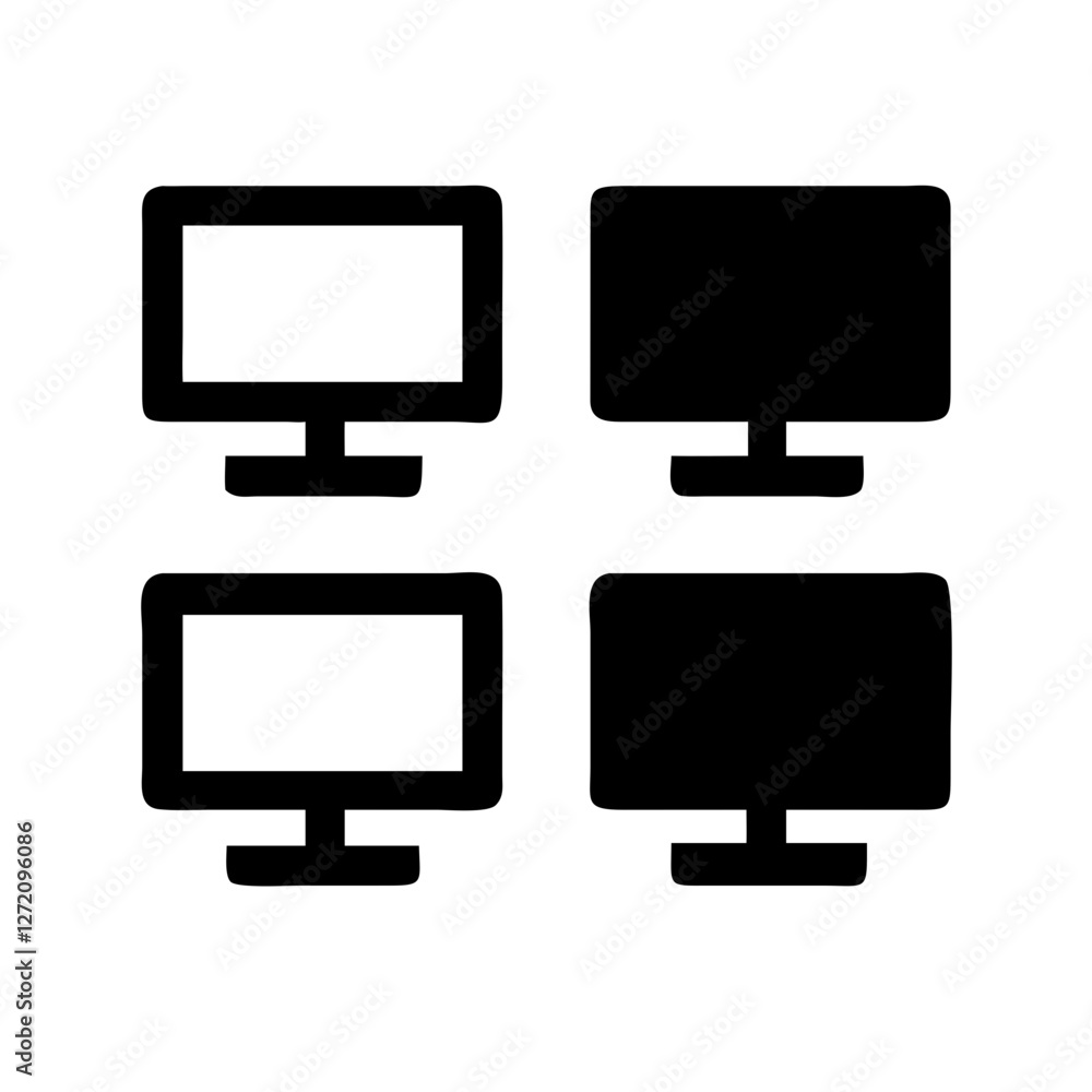 Poster vector art of set of computer monitor icons isolated on white background for technology, business, a