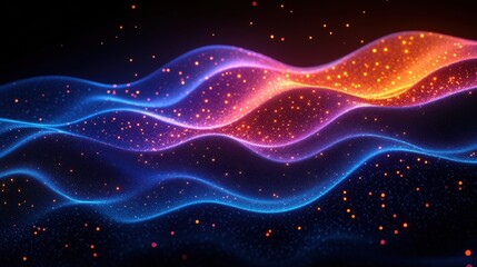 Obraz premium Vibrant Waves of Light in Abstract Design with Sparkling Particles