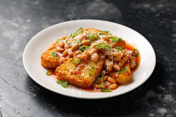 Loaded Hash Browns with baked beans and cheese