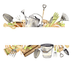 Frame with gardening tools and accessories