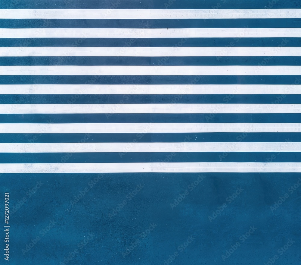Poster a minimalist image featuring horizontal white stripes on a deep blue background, emphasizing simplic
