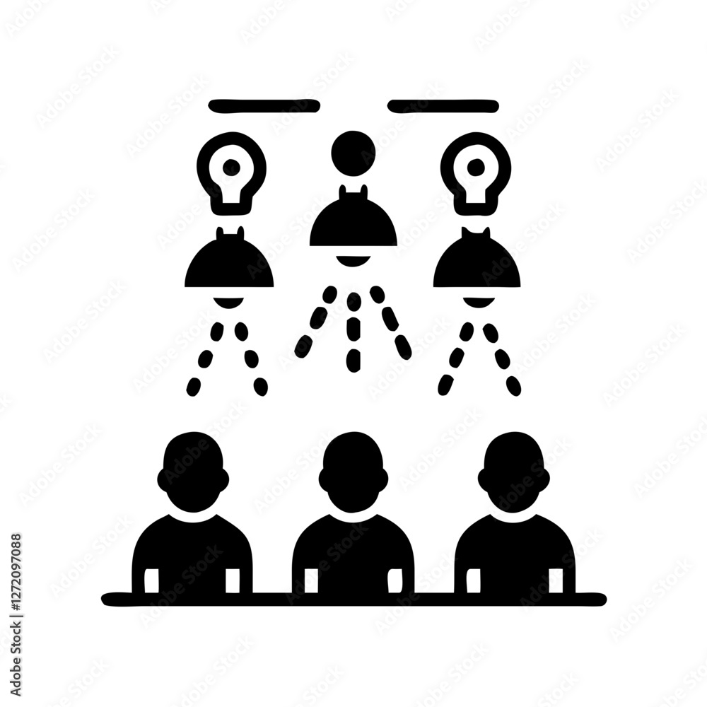 Poster vector art of facial recognition system scanning a group of people isolated on white background for 