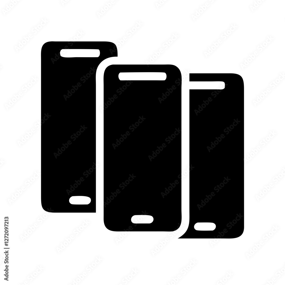 Poster vector art of three modern smartphones isolated on white background, representing mobile technology 