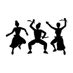 Vector art of three african dancers silhouette isolated on white background performing a traditional dance with joy and rhythm in a tribal celebration