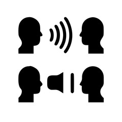 Vector art of people communicating with sound waves and loudspeaker isolated on white background