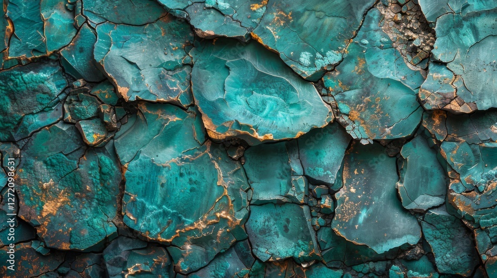 Leinwandbilder textured surface of cracked turquoise stone showcases a beautiful array of colors and patterns, high
