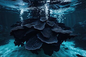 Dynamic Dark Ink Swirls Merging into Liquid Depths