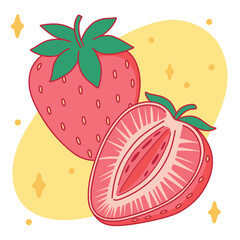 Strawberry whole and half isolated on a white background