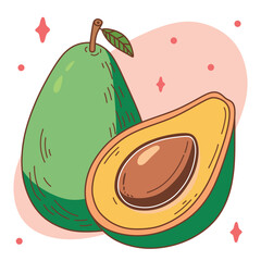 Avocado whole and half isolated on a white background