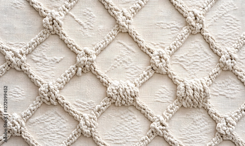Aufkleber handcrafted macrame knot pattern on textured fabric background with woven design