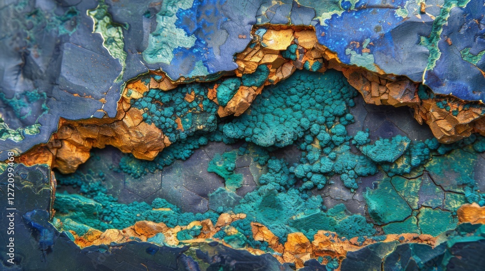 Poster intricate textures and vivid colors showcase a natural mineral formation found in a geological setti
