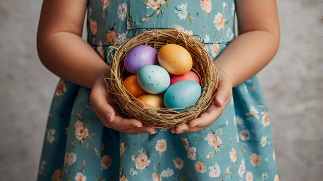 Hands carefully cradling vibrant Easter eggs, representing tradition and festivity