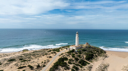 vista aérea del faro de Trafalgar en Barbate, Andalucía