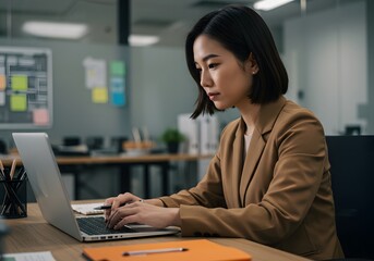 Person with Red Hair Using Laptop in Office