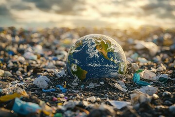 Planet Earth Surrounded by Pollution and Waste in a Global Crisis