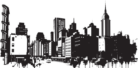 Obraz premium City landscape. Different buildings on street, outline cityscape hand sketch, flat houses. Hand drawn vector illustration