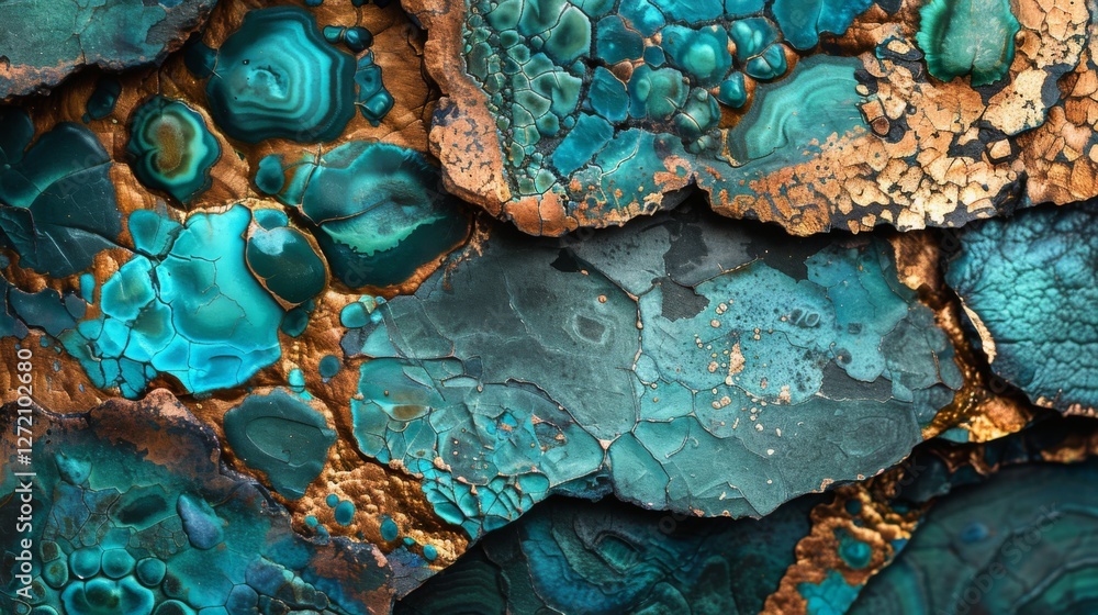 Aufkleber textured surface features mesmerizing shades of turquoise and gold, revealing intricate natural patt