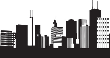 Fototapeta premium City landscape. Different buildings on street, outline cityscape hand sketch, flat houses. Hand drawn vector illustration
