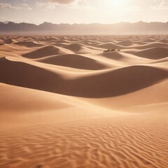 Desert landscape with a vast expanse of sand dunes in shades of beige and brown, plain, sandy, desert