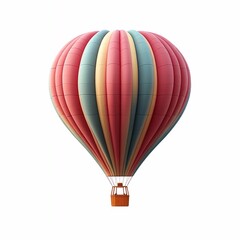 hot air balloon and basket decoration elements banner. 3d render icon isolated on white background cutout for Valentine's Day, birthday, baby celebration, holiday, wedding