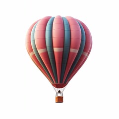 Fototapeta premium hot air balloon and basket decoration elements banner. 3d render icon isolated on white background cutout for Valentine's Day, birthday, baby celebration, holiday, wedding