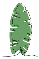 Hand drawn outline of banana leaf combined with colorful silhouette. Botanical art minimalist design element for posters, covers, wall art, card, wallpaper