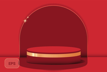 Vector product stand. 3d render mock up for the romantic event. Red background for advertising a product for an anniversary, wedding, Valentine's Day or proposal.