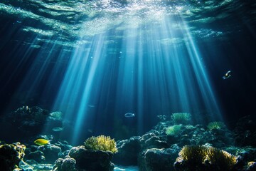 Obraz premium Sunlight Filters Through Tranquil Underwater Coral Reef Scene