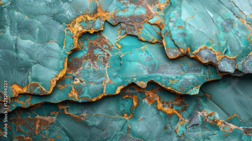 Poster detailed, textured layers of turquoise and brown minerals showcase a stunning natural formation illu