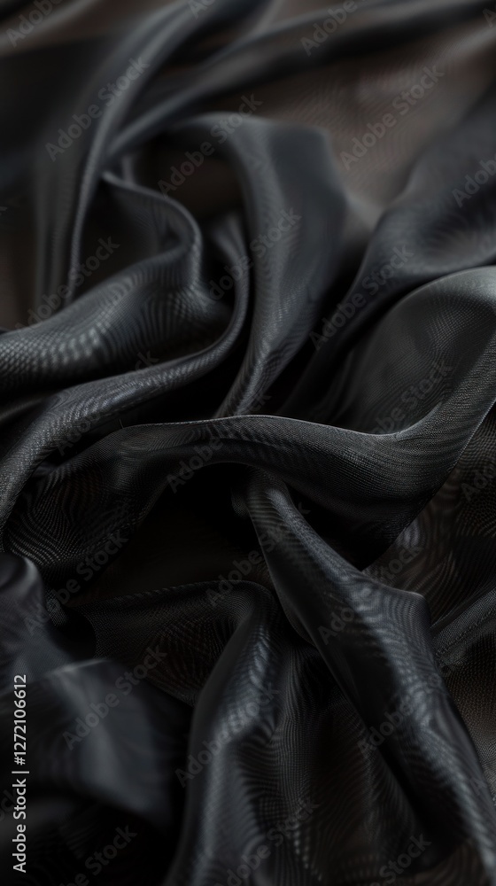 Poster soft black gossamer fabric with a luxurious glossy finish drapes elegantly providing a mysterious an