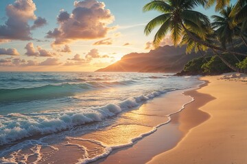 Calming Tropical Beach Background with Warm Colors and Soothing Waves