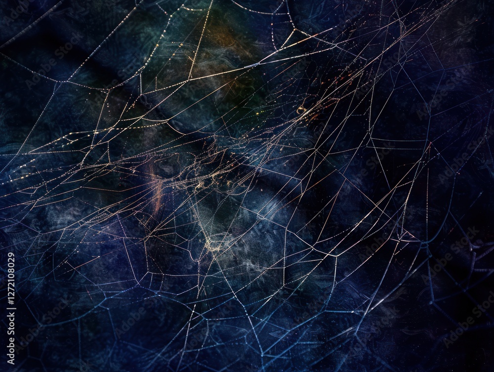 Poster an intricate composition features gossamer threads weaving together against a dark background