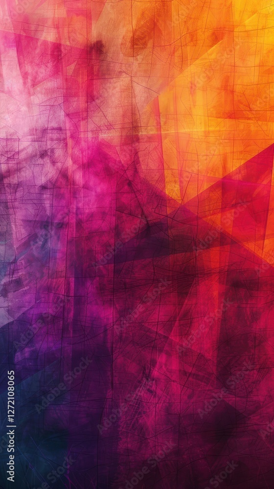 Poster colorful abstract design featuring a dynamic blend of hues with a subtle tesseract pattern ideal for