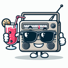 vector illustration of cartoon radio holding ice