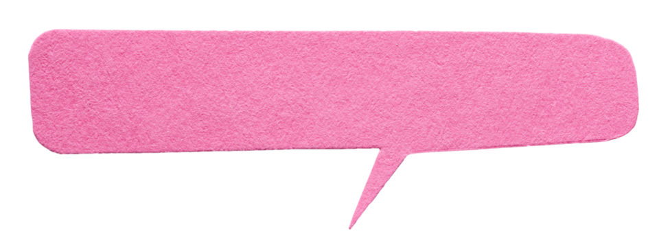 Pink blank cut out cardboard paper speech bubble with round rounded corners and copy space for text on transparent png background design element