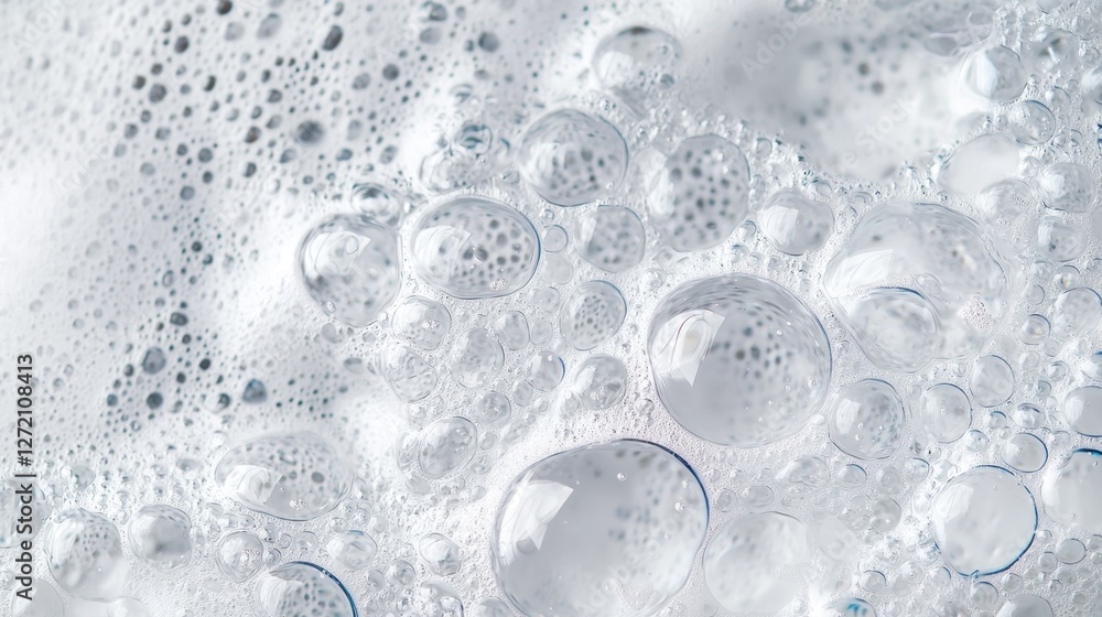 Poster A mesmerizing formation of tiny bubbles and thick foam fills the space, reflecting soft light while providing a comforting presence. The texture exudes freshness and relaxation, inviting serenity
