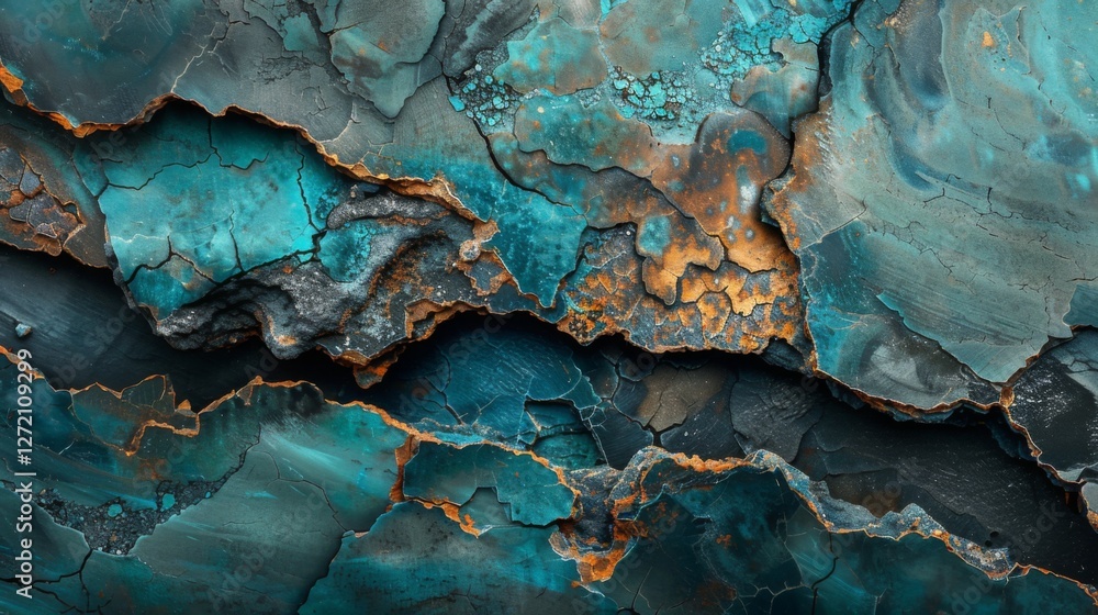 Poster striking layers of turquoise, gray, and orange textures form a captivating abstract pattern resembli