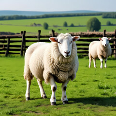 Obraz premium fluffy white sheep standing farm animal