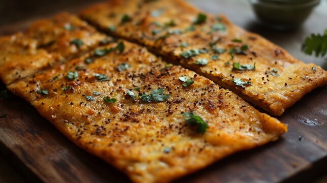 Crispy flatbread seasoned cumin and carom seeds served with curries for a hearty meal