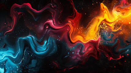 Abstract abstract wave-like bright multicolored paint patterns that are in motion
