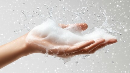 Fototapeta premium a hand holding cleansing foam isolated