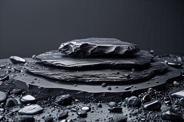 Sophisticated Black Volcanic Stone Texture on Deep Canvas with Customizable Text Area