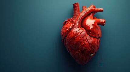 abstract red human heart healthcare medical concept on blue background