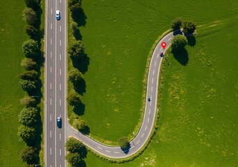 Aerial View of Road Intersection in Rural Area