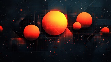 Abstract Digital Art of Bright Spheres in Cosmic Space Background