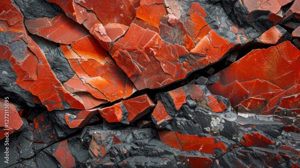 Aufkleber unique combination of vibrant red and dark black rock highlights layering and natural erosion, creat