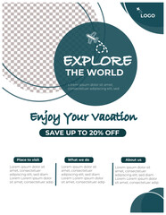 Fototapeta premium travel flyer design template, tour flyer, tourism color a4 print ready flyer