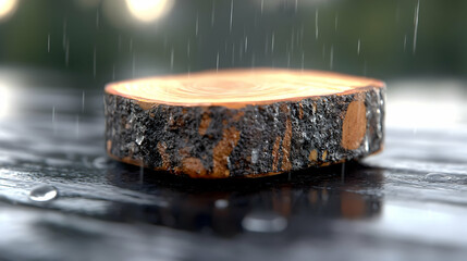 Wooden slice rain nature tabletop background